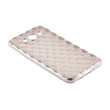 Силиконов калъф / гръб / TPU 3D за Samsung Galaxy J5 2016 J510 - прозрачен със сребрист кант / ромб