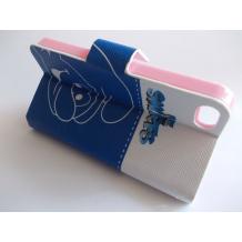 Кожен калъф Flip тефтер със стойка за Apple iPhone 5 / iPhone 5S - The Smurfs / син
