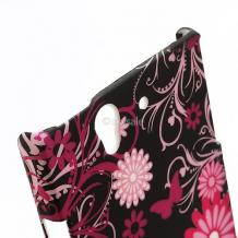 Заден предпазен твърд гръб за Sony Xperia Z Lt36H - черен с цветя и пеперуди