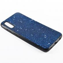 Луксозен силиконов калъф / гръб / TPU Sparking Case за Samsung Galaxy A70 - син брокат / черен кант