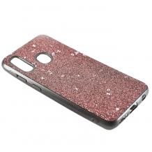 Луксозен силиконов калъф / гръб / TPU Sparking Case за Samsung Galaxy A20e - розов брокат / черен кант