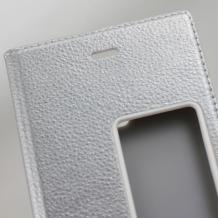 Кожен калъф Flip тефтер S-View New Face за Huawei P9 - сребрист / Flexi