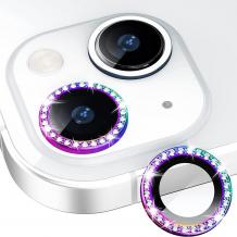 Стъклен протектор с метални рингове с камъни за задна камера за Apple iPhone 14 / iPhone 14 Plus - многоцветен