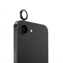 Стъклен протектор / 5D Tempered Glass Camera Lens / за задна камера на Apple iPhone 16e - метални рингове / черен