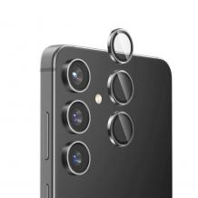3D стъклен протектор с метални рингове за задна камера за Samsung Galaxy S24 - черен