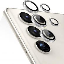 Стъклен протектор с метални рингове за задна камера за Samsung Galaxy S24 Ultra - сребрист