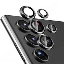 3D стъклен протектор с метални рингове за задна камера за Samsung S23 Ultra - черен