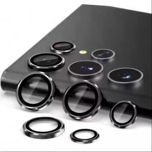 3D стъклен протектор с метални рингове за задна камера за Samsung S23 Ultra - черен