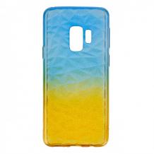 Луксозен силиконов калъф / гръб / TPU за Samsung Galaxy J6 2018 - призма / синьо и жълто / брокат