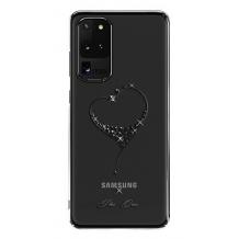 Луксозен твърд гръб KINGXBAR Swarovski Diamond за Samsung Galaxy S20 - прозрачен с черен кант / сърце