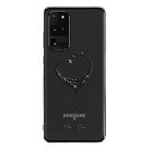 Луксозен твърд гръб KINGXBAR Swarovski Diamond за Samsung Galaxy S20 - прозрачен с черен кант / сърце