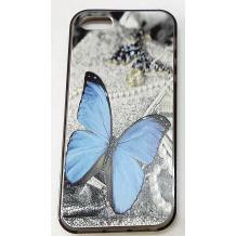 Силиконов калъф / гръб / TPU за Apple iPhone 5 / 5S - сив / синя пеперуда