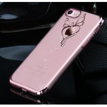 Оригинален твърд гръб с камъни USAMS ZANDER Series за Apple iPhone 7 - прозрачен / Rose Gold кант / сърце