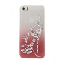 Луксозен твърд гръб / капак / с камъни за за Apple iPhone 5 / iPhone 5S - розов / обувка