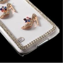 Луксозен твърд гръб / капак / 3D с камъни за Samsung G900 Galaxy S5 - прозрачен / цветни обувки