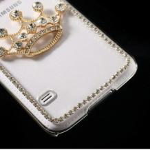 Луксозен твърд гръб / капак / 3D с камъни за Samsung G900 Galaxy S5 - прозрачен / корона