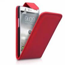 Кожен калъф Flip за LG Optimus L9 P760 - червен