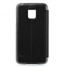 Луксозен кожен калъф Flip тефтер със стойка S-View USAMS за Samsung G900 Galaxy S5 / Samsung S5 - черен