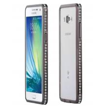 Луксозен силиконов калъф / гръб / TPU с камъни за Samsung Galaxy A5 A500 - прозрачен / тъмно сив кант