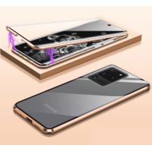 Магнитен калъф Bumper Case 360° FULL за Samsung Galaxy S20 Ultra - прозрачен / златиста рамка