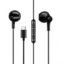 Оригинални стерео слушалки Type C / Moisture MT-H212 Stereo Universal Earphone - черни