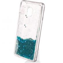 Луксозен твърд гръб 3D Water Case за Samsung Galaxy J6 Plus 2018 - прозрачен / течен гръб с брокат / тюркоазен