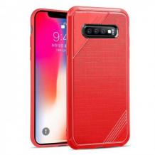 Луксозен силиконов калъф / гръб / TPU Cross Pattern за Samsung Galaxy S10 - червен