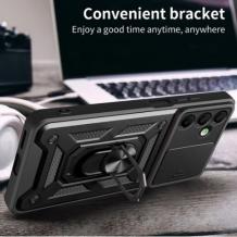 Удароустойчив гръб TPU кейс Slide Camera Case Magnetic Finger Ring Car Holder за Samsung Galaxy A05s - черен