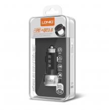 Зарядно за кола LDNIO C1 12V-24V PD+QC 3.0 с 2 USB порта / Qualcomm Quick Charge 3.0 Type-C към Type-C - черно