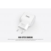 Универсално зарядно устройство / Fast Charge EMY MY-220 220V с 2 USB порта и Micro USB кабел 2.4А за Samsung , Apple , LG , HTC , Sony, Nokia, Huawei , ZTE, BlackBerry и др. - бяло