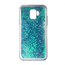 Луксозен твърд гръб 3D Water Case за Samsung Galaxy S9 G960 - прозрачен / течен гръб с брокат / тюркоаз