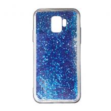 Луксозен твърд гръб 3D Water Case за Samsung Galaxy S9 G960 - прозрачен / течен гръб със син брокат