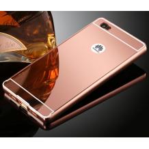 Луксозен алуминиев бъмпер с твърд гръб за Huawei Ascend P8 Lite / Huawei P8 Lite - Rose Gold / огледален