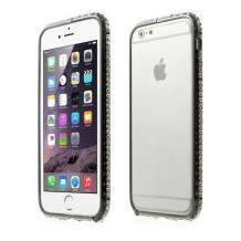 Луксозен метален бъмпер / Bumper Round Diamonds за Apple iPhone 6 4.7'' - черен с камъни
