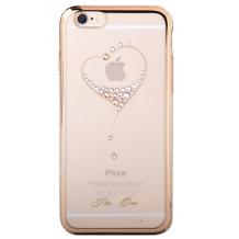 Луксозен твърд гръб KINGXBAR Swarovski Diamond за Apple iPhone 7 - прозрачен със златен кант / Heart