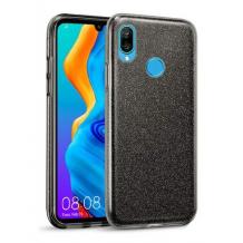 Силиконов калъф / гръб / TPU за Huawei P20 Lite - черен / брокат