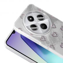 Луксозен силиконов калъф / гръб / TPU Ponti Case за Xiaomi Redmi 14C - сив / сърца с камъни