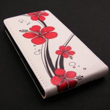 Кожен калъф Flip тефтер за Sony Xperia M2 - червени цветя