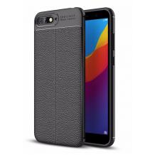Луксозен силиконов калъф / гръб / TPU за Huawei Y6 2018 - черен / имитиращ кожа