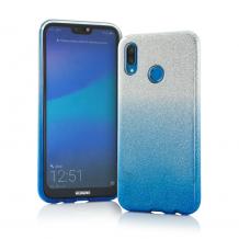 Силиконов калъф / гръб / TPU за Huawei Y7 2019 - преливащ / сребристо и синьо / брокат