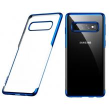 Луксозен силиконов калъф / гръб / TPU Baseus Shining Case за Samsung Galaxy S10 Plus - прозрачен / син кант