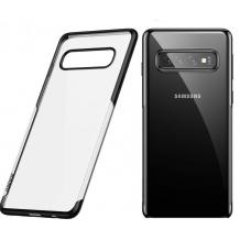 Луксозен силиконов калъф / гръб / TPU Baseus Shining Case за Samsung Galaxy S10 Plus - прозрачен / черен кант