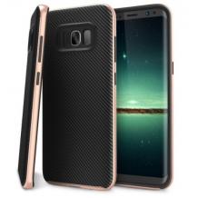 Луксозен твърд гръб за Samsung Galaxy S7 Edge G935 - черен / Rose Gold кант / Carbon