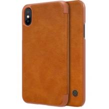 Луксозен кожен калъф Flip тефтер Nillkin QIN Series за Apple iPhone X - кафяв