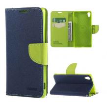 Кожен калъф Flip тефтер Mercury GOOSPERY Fancy Diary със стойка за Sony Xperia XA - тъмно синьо и зелено