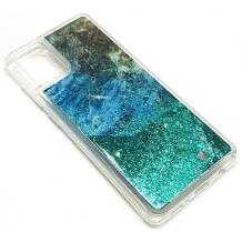 Луксозен силиконов калъф / гръб / tpu 3D Water Case със стойка за Samsung Galaxy A51 - мрамор / зелен брокат