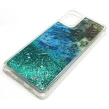Луксозен силиконов калъф / гръб / tpu 3D Water Case със стойка за Samsung Galaxy A51 - мрамор / зелен брокат