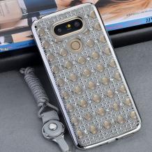 Луксозен силиконов калъф / гръб / TPU 3D с камъни за LG G5 - сребрист / ромбове