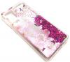 Луксозен гръб 3D Water Case за Huawei Y5p - течен гръб с розов брокат / прозрачен с розови цветя