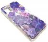 Луксозен гръб 3D Water Case за Huawei Y5p - течен гръб с брокат / прозрачен с лилави цветя
